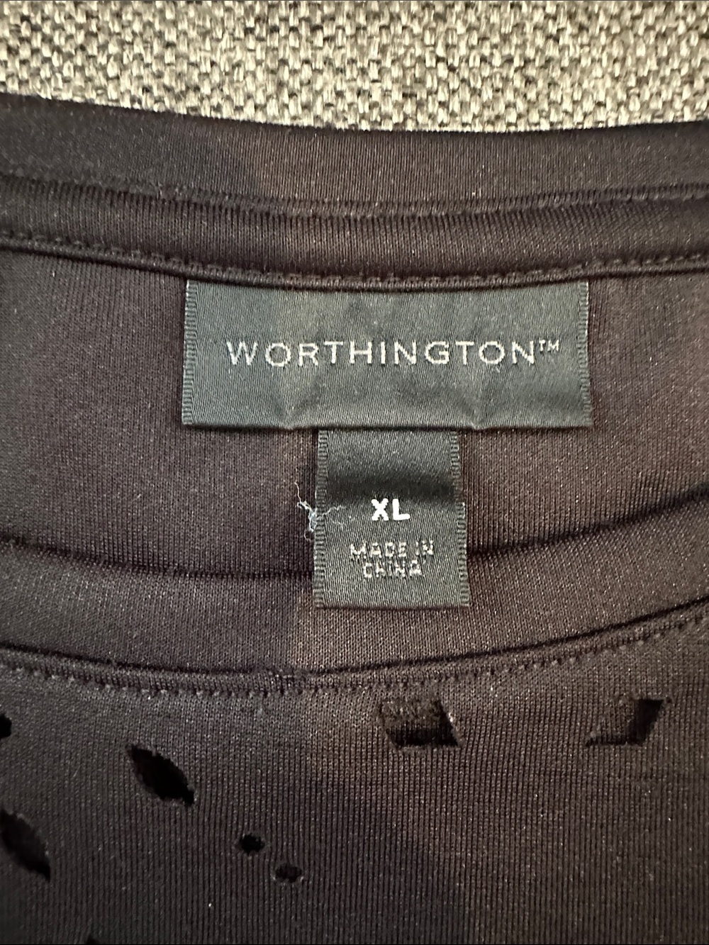 Worthington Black Laser Cut Out Short Sleeve Blouse Women's Size XL - Picture 5 of 10